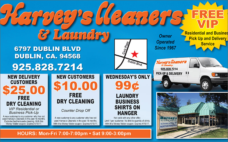 Harveys Cleaners Dublin, CA Free Delivery Service