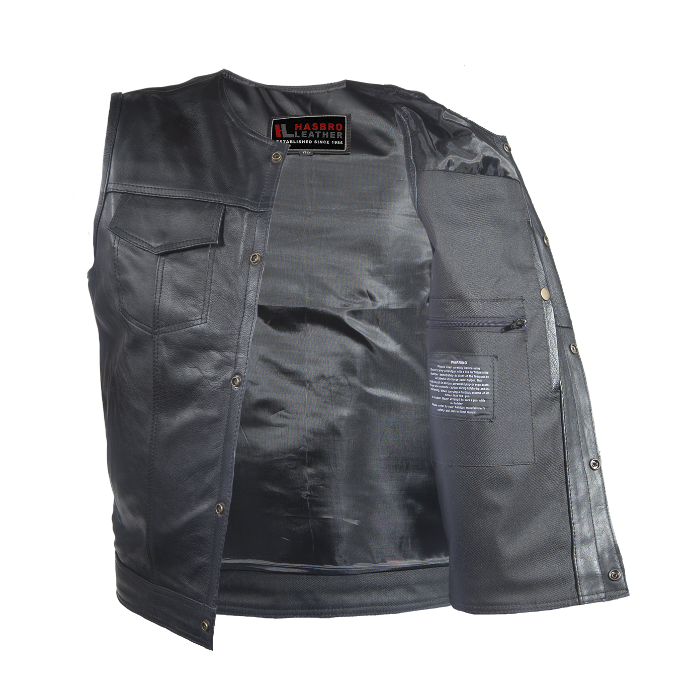 Mens No Collar Leather Club Vest With Black Liner Top Quality Bikers