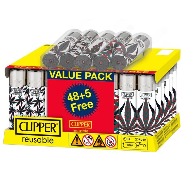 CLIPPER CLASSIC DESIGN LARGE 48 + 5 LIGHTERS NEON LEAVES Hashtag