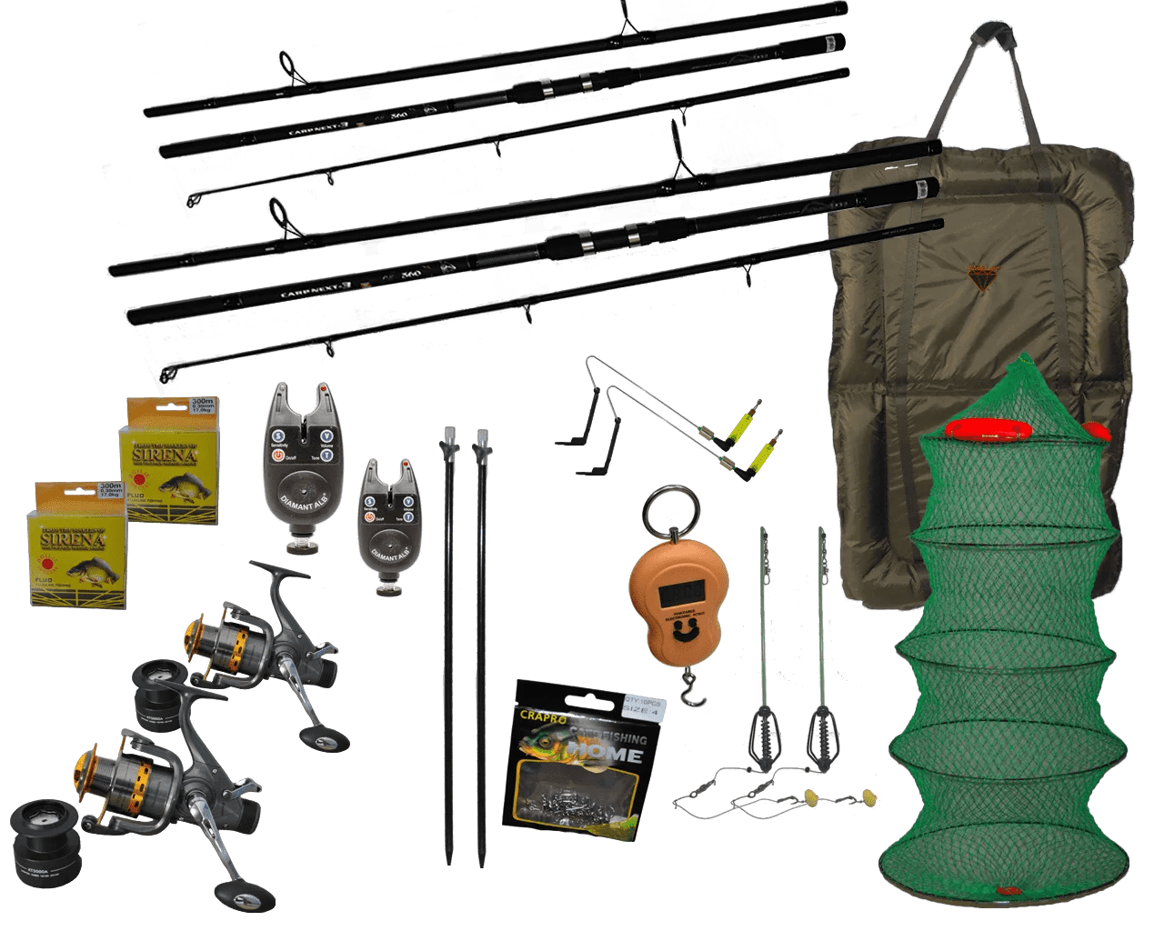 Kit pescuit crap cu 2 lansete, senzori, saltea primire si