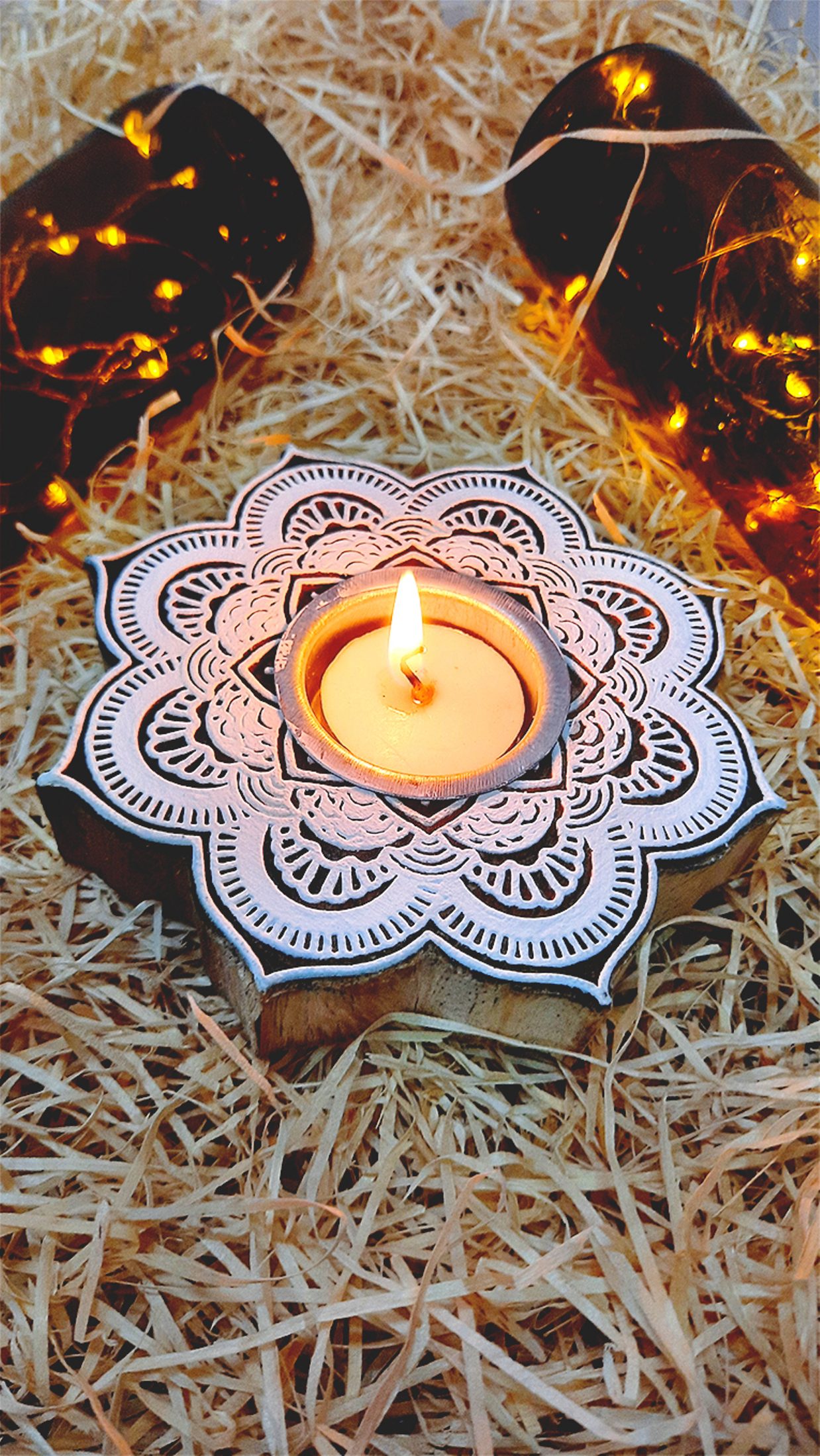 Handiwoodz Wooden Carved Candle Stand for Diwali Decoration HasthCraft