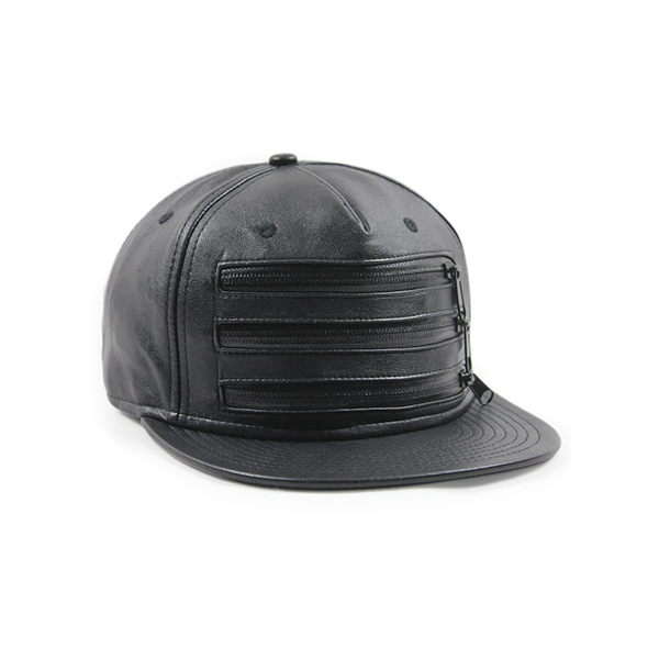 Stylish Cool Zipper Black Leather Snapback Hatdream