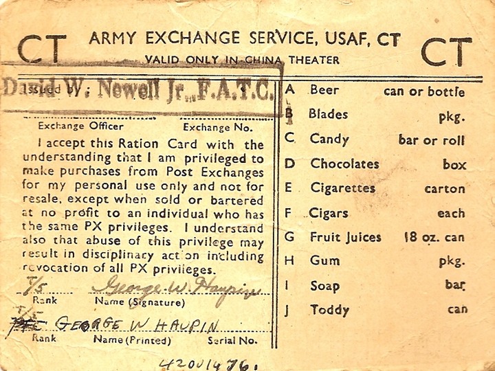 Ration Card William Haupin & The Mars Task Force