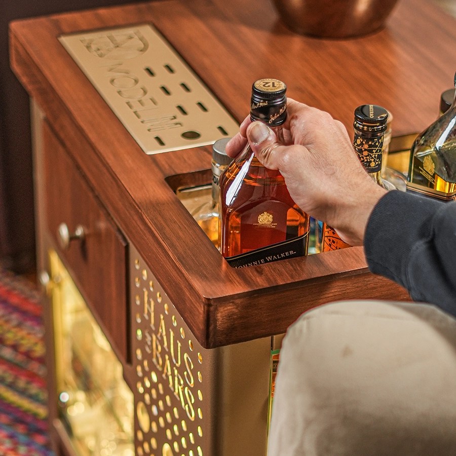 Model M Mini Bar for home, Matte Gold With Right Side Display