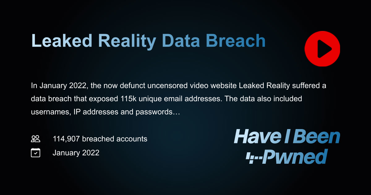 Have I Been Pwned Leaked Reality Data Breach