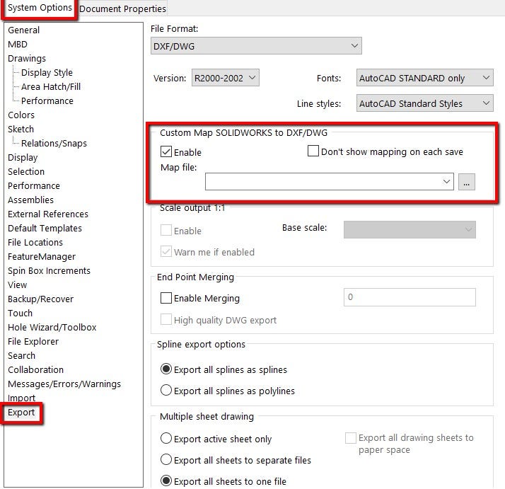 How to Customize the Formatting of a SOLIDWORKS DXF or DWG File