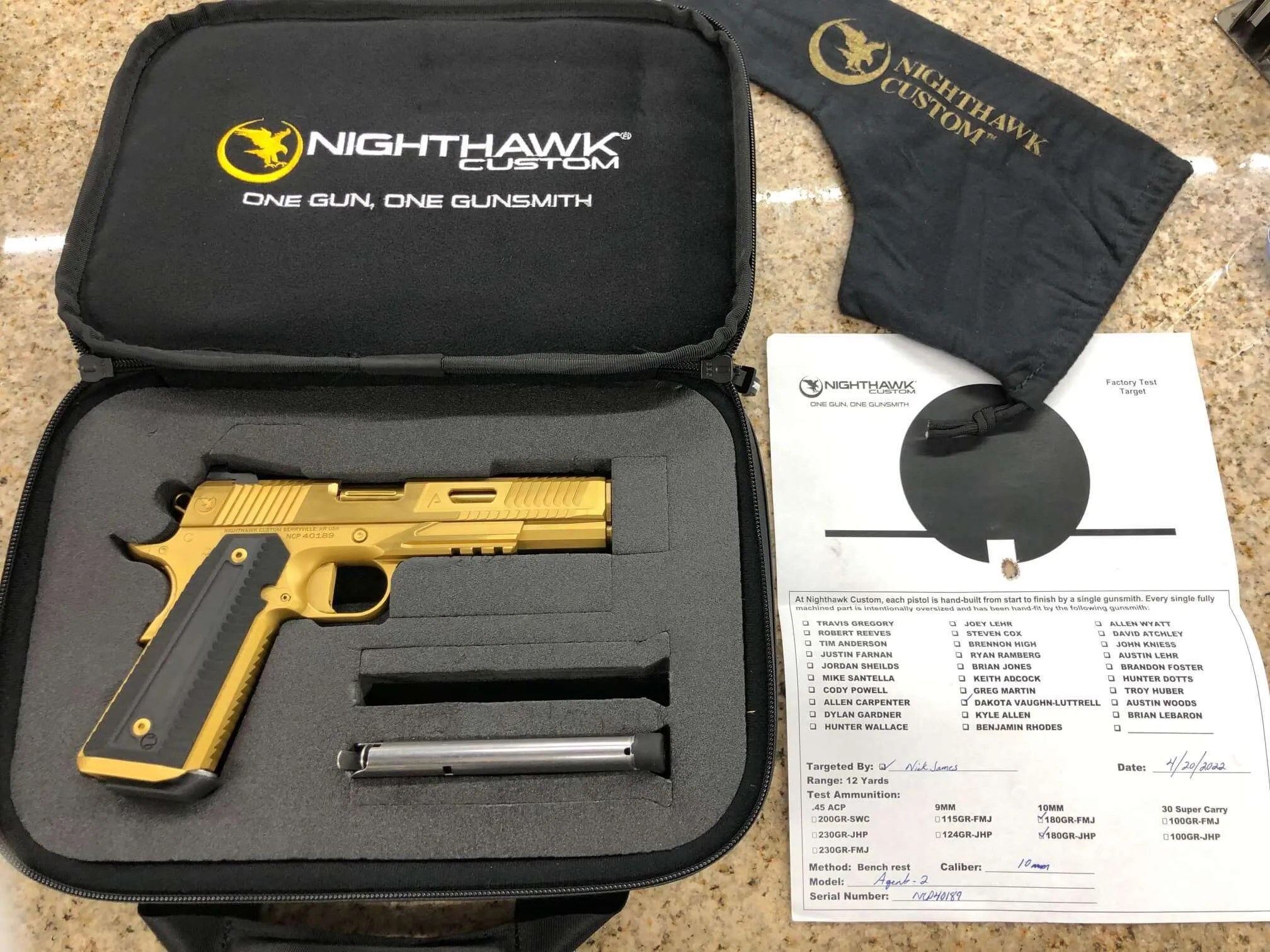 NIGHTHAWK CUSTOM AGENT 2 GOLD 10MM High Caliber Guns