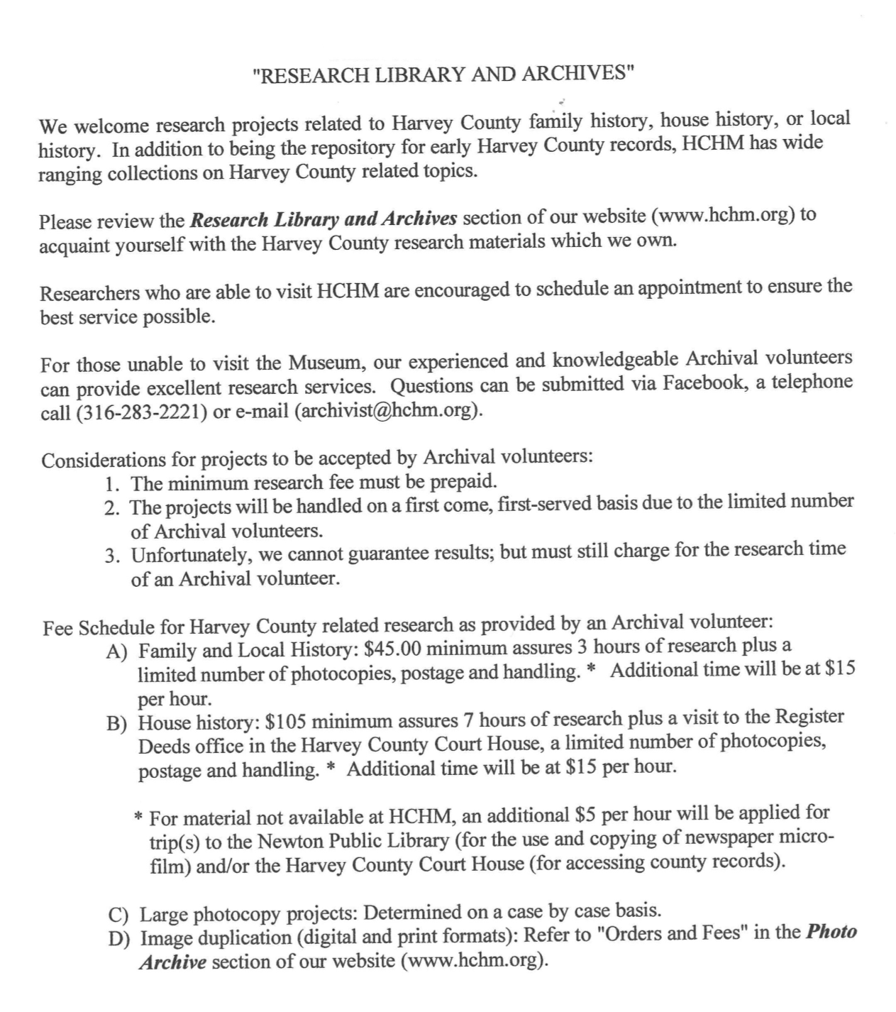 Research Library and Archives Harvey County Historical Society