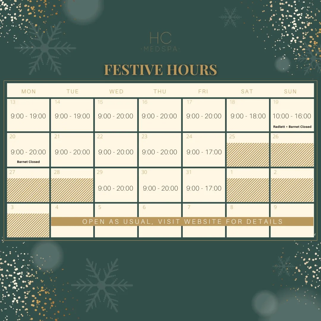 Festive Opening Hours 2021 Christmas at HC MedSpa