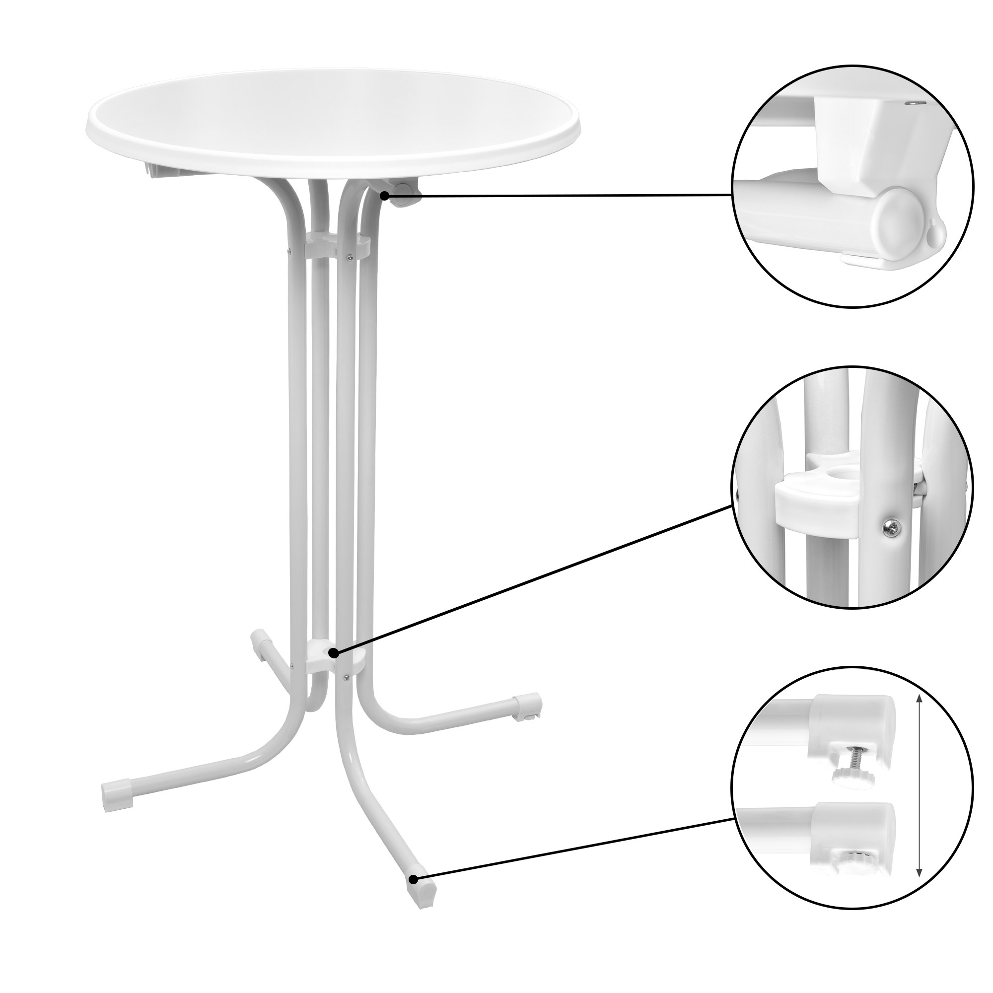Stehtisch Weiß Ø 70 cm Bistrotisch klappbar Bartisch Klapptisch