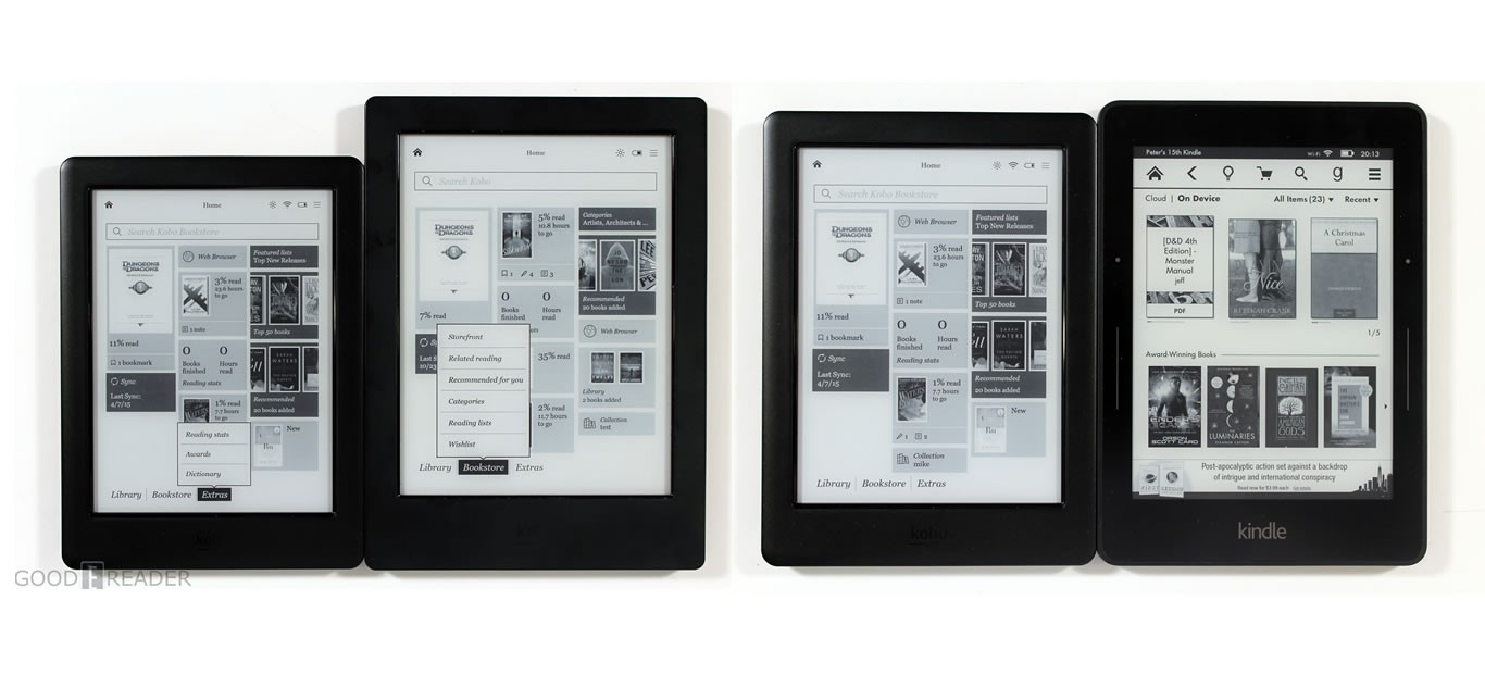 Kobo Glo HD confronto con Aura H2O e Kindle Voyage Video