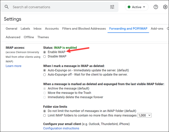 Using Gmail in a separate email client