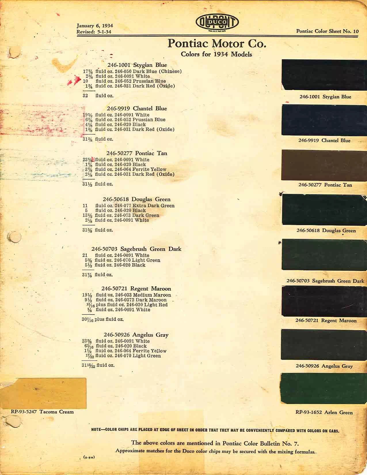 1934 Paint Codes and Color Charts