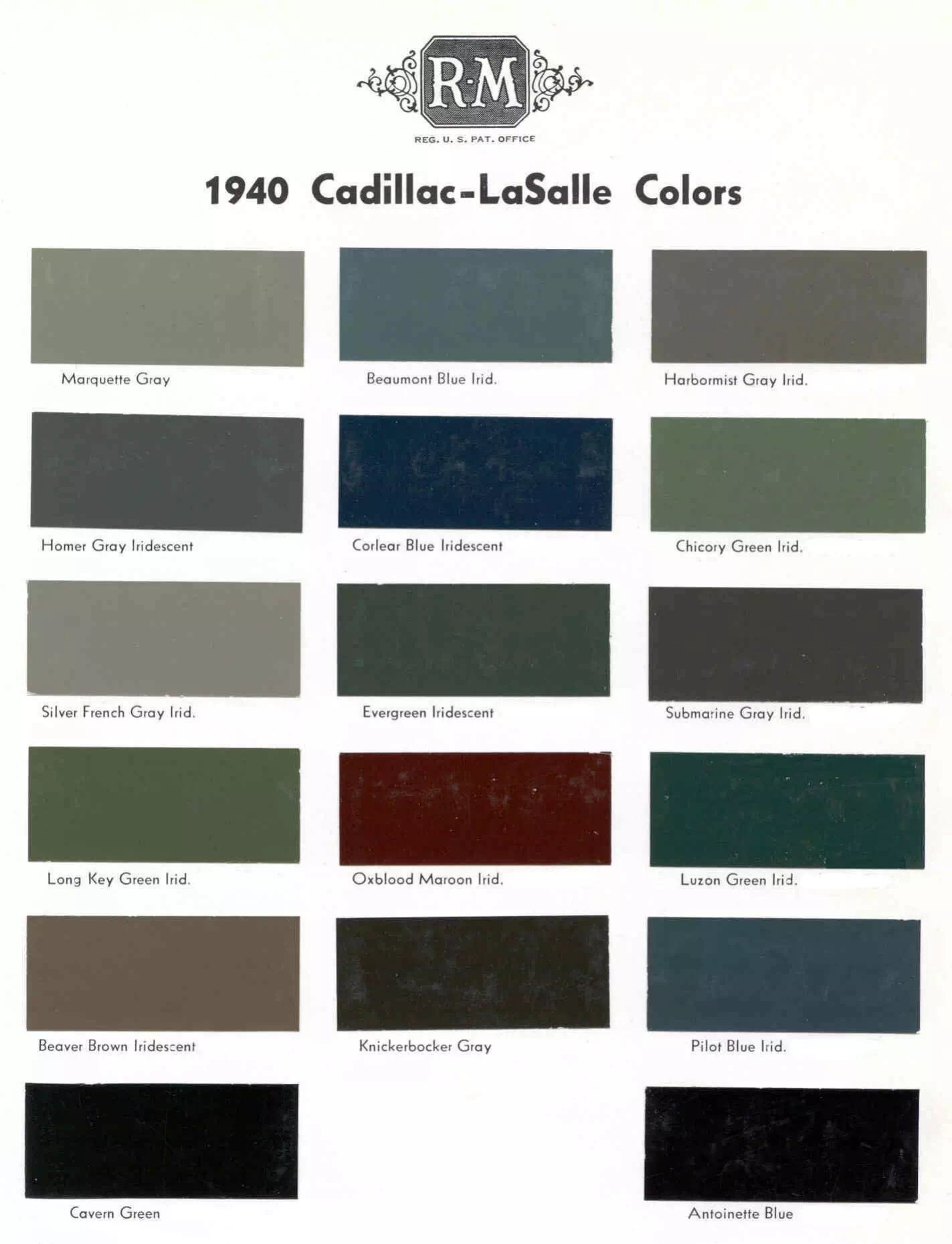 1940 to 1949 GM Paint Codes and Paint Charts