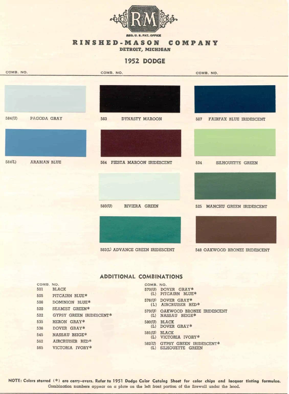 1952 Paint Code Color Book