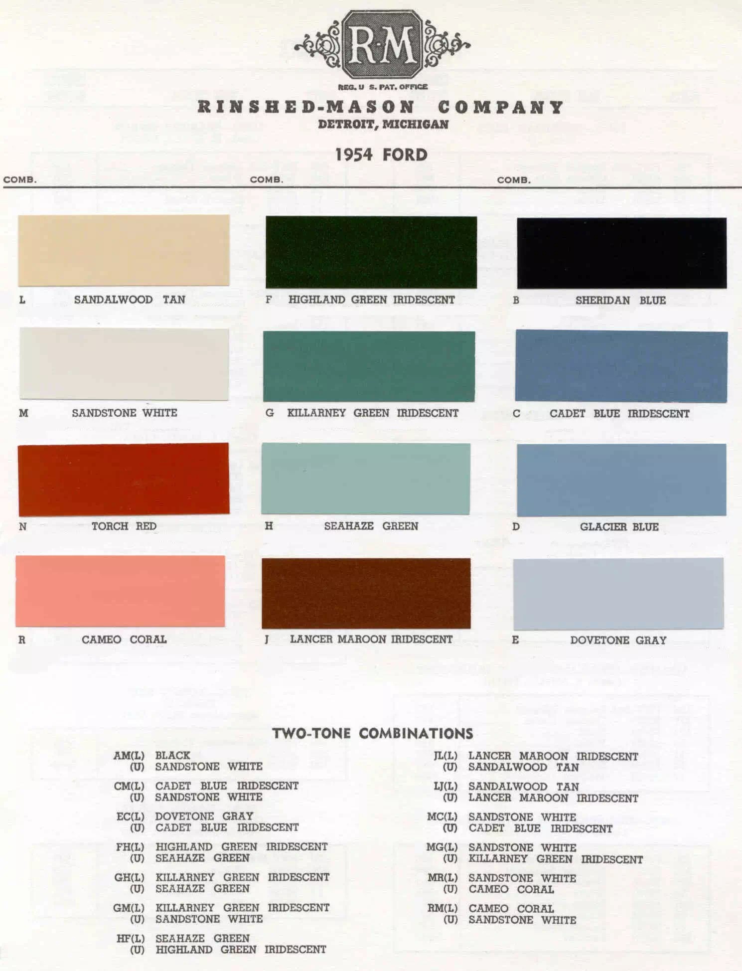 19501959 Ford Paint Codes