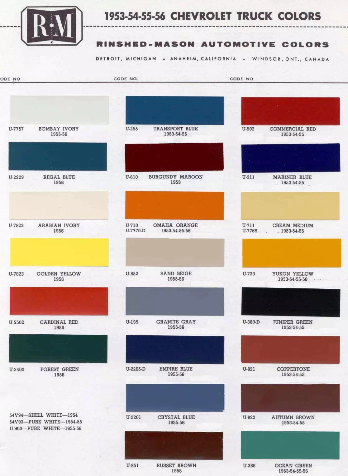 1955 Paint Code Color Book