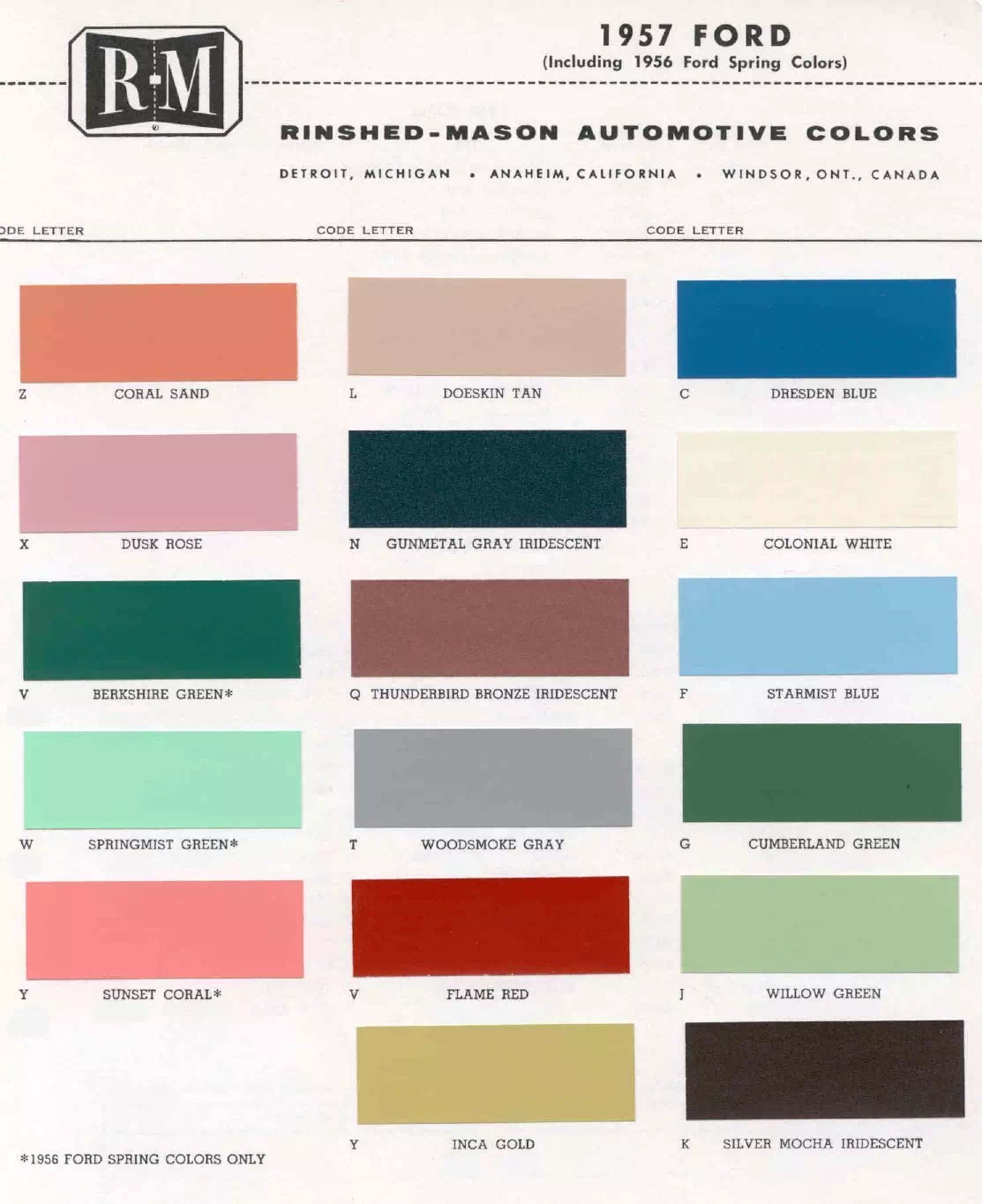 1957 Paint Code Color Book
