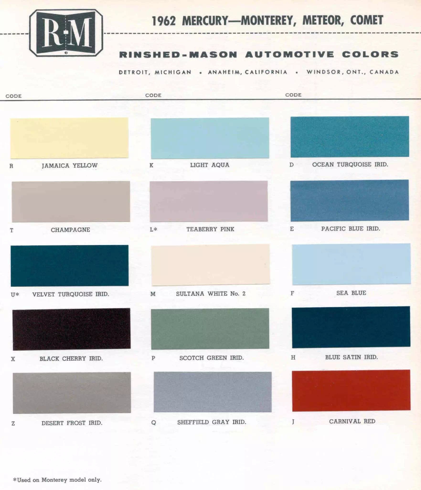 Mercury Paint Charts and Color Codes