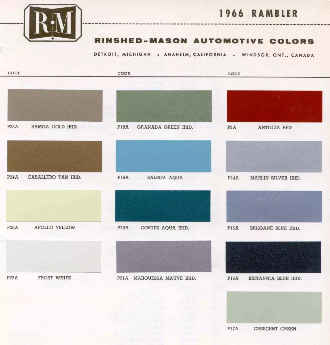 1966 Paint Codes and Color Book