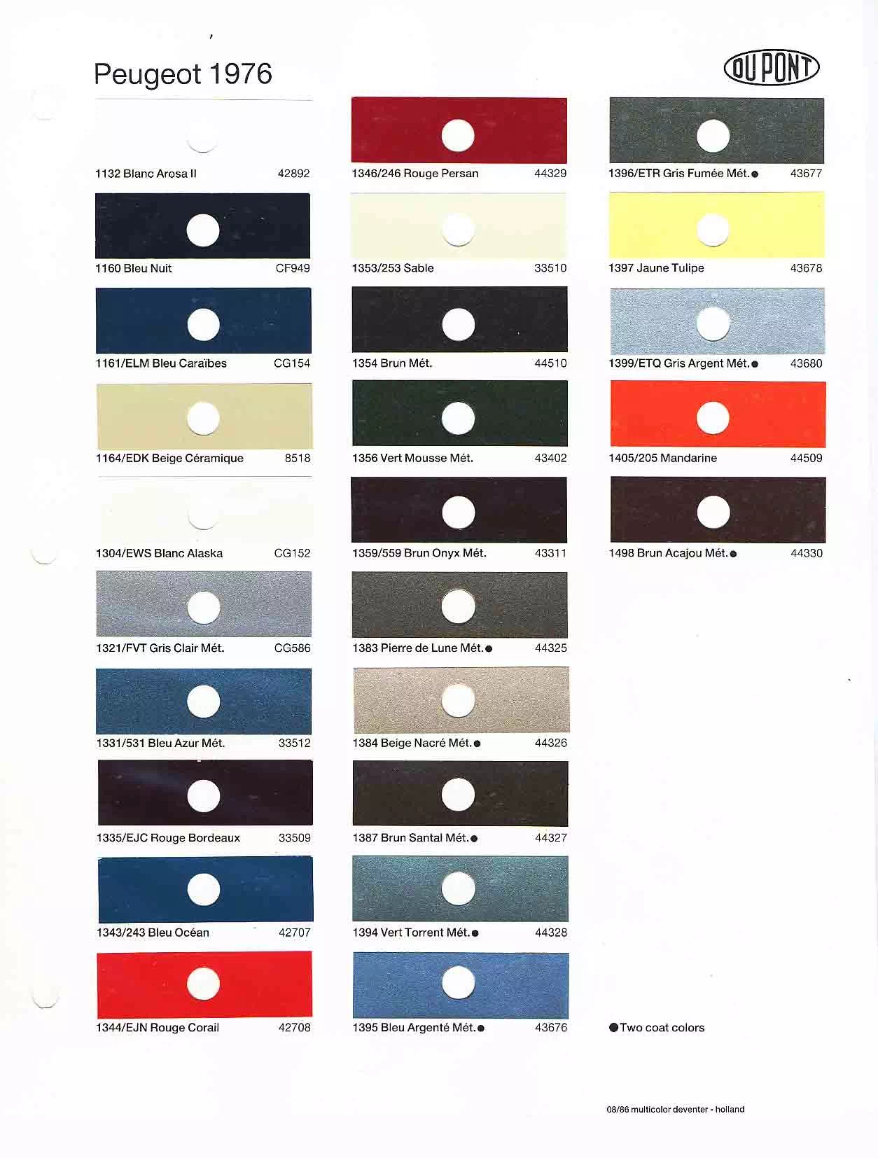 1976 Automotive Paint Code Color Book