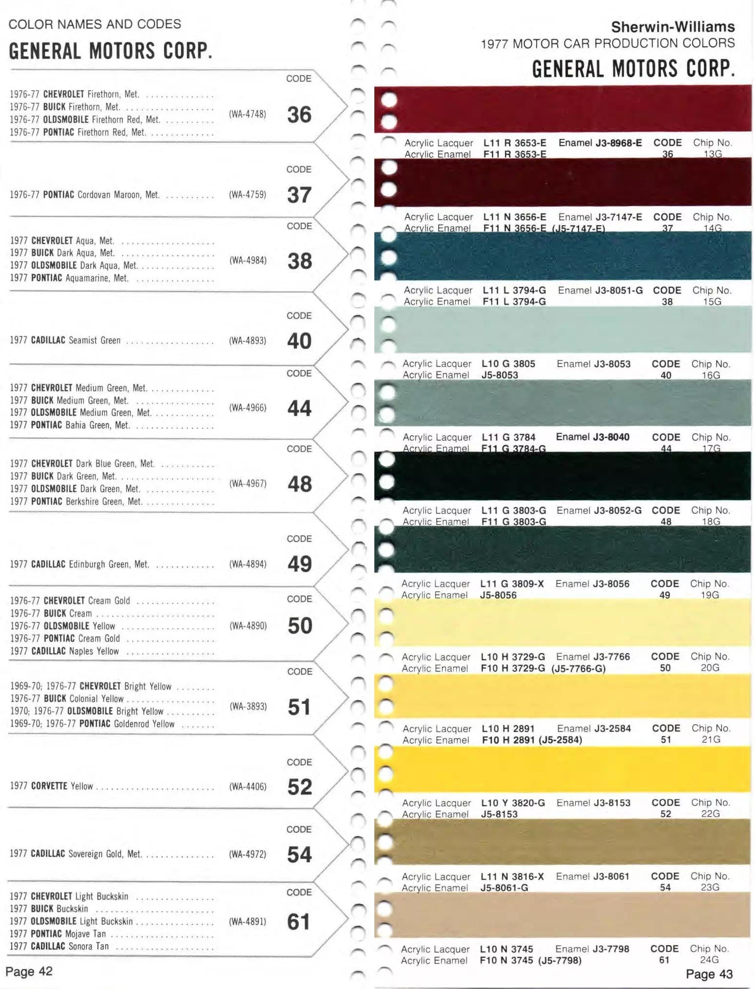 1970 to 1979 GM Paint Codes and Color Charts