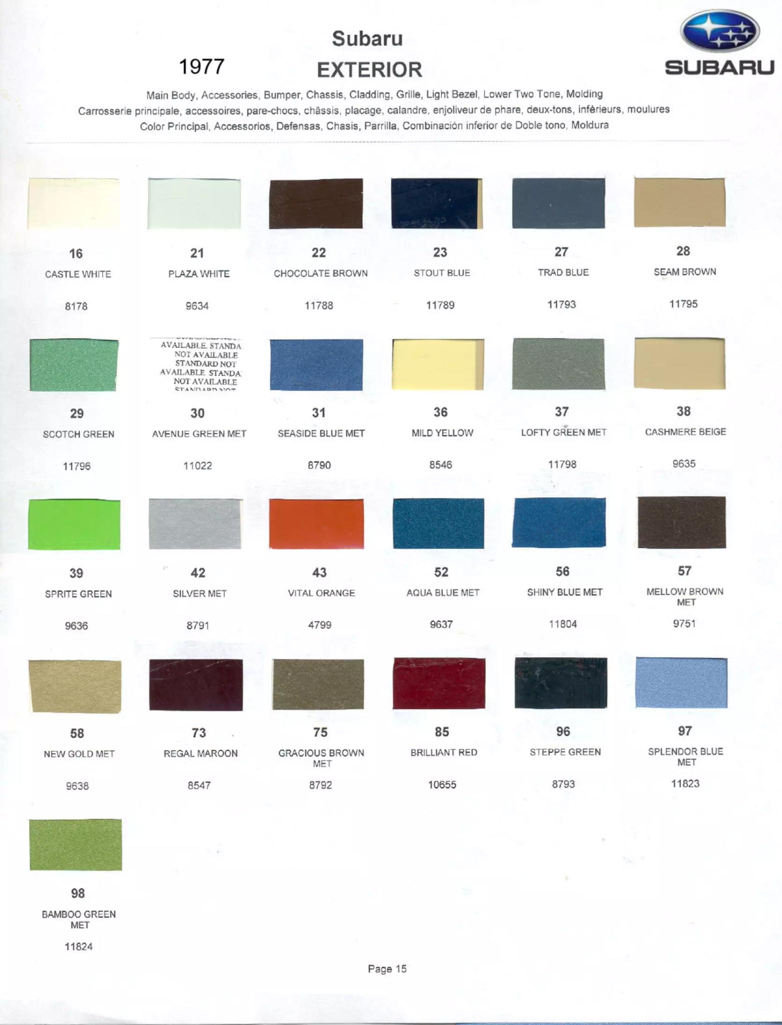 Subaru Paint Codes and Color Charts