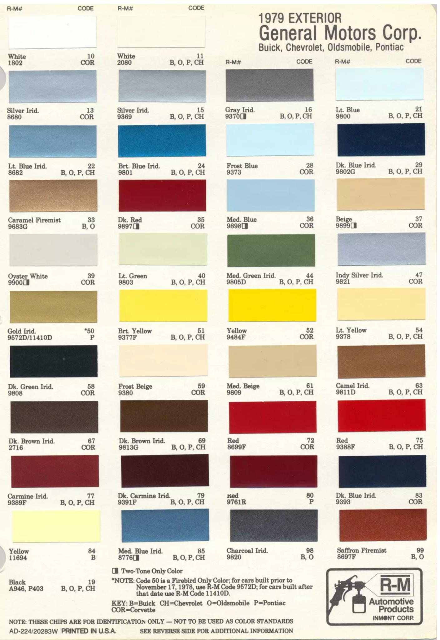 1978 Chevy Paint Codes Colors
