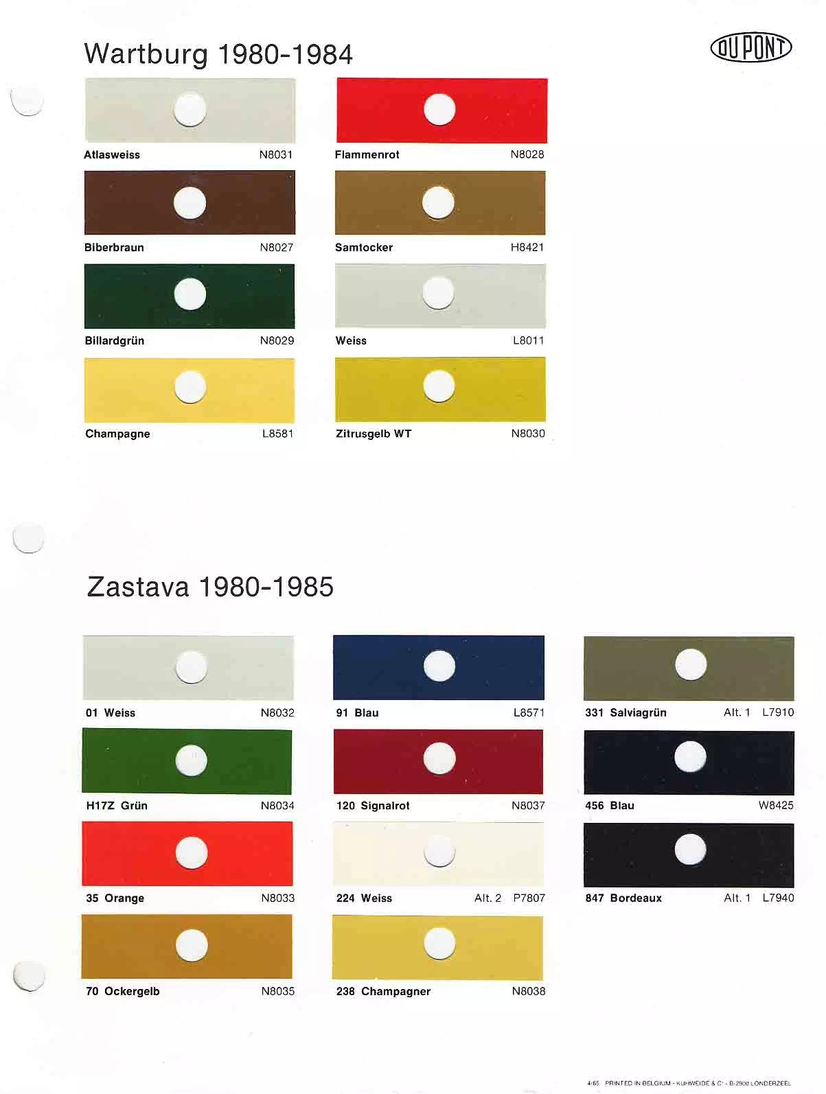 1980 Automotive Paint Code Color Book