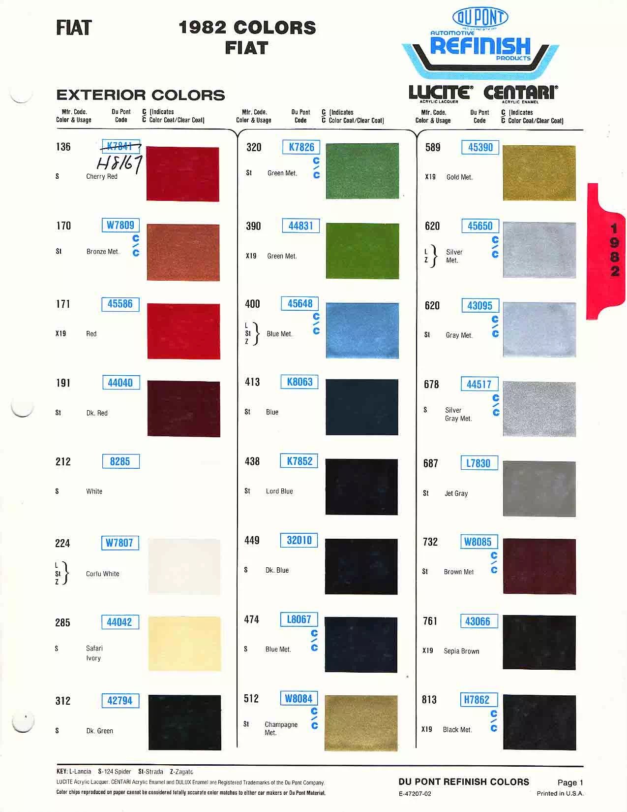 1982 Automotive Paint Code Color Book