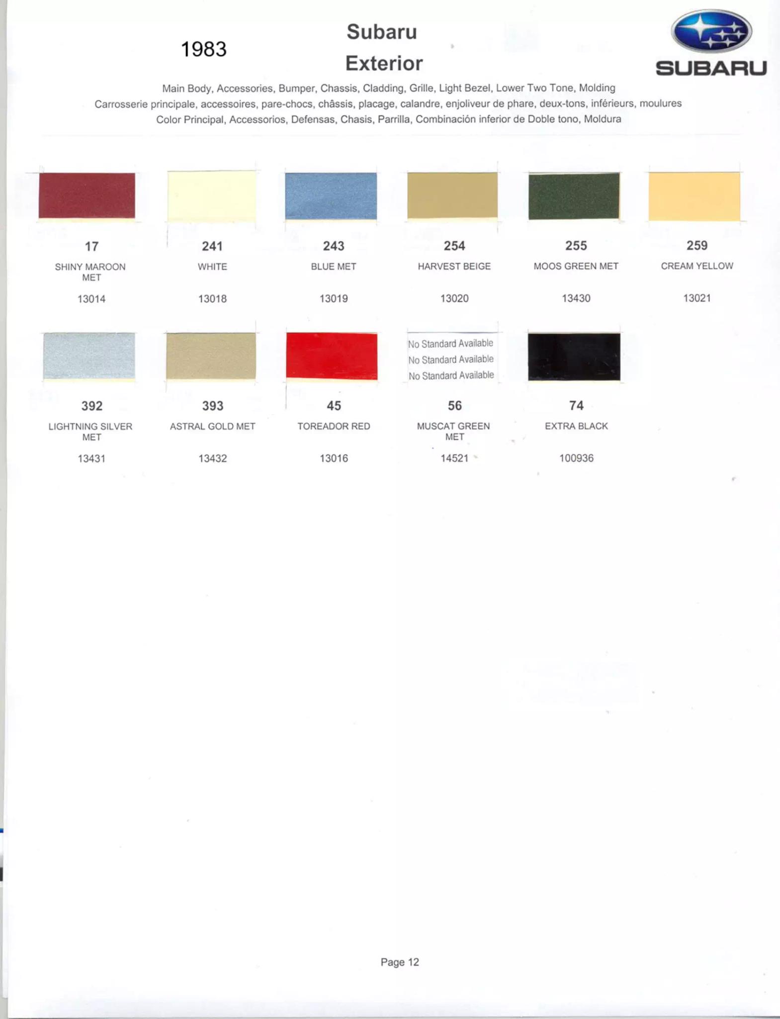 Subaru Paint Codes and Color Charts