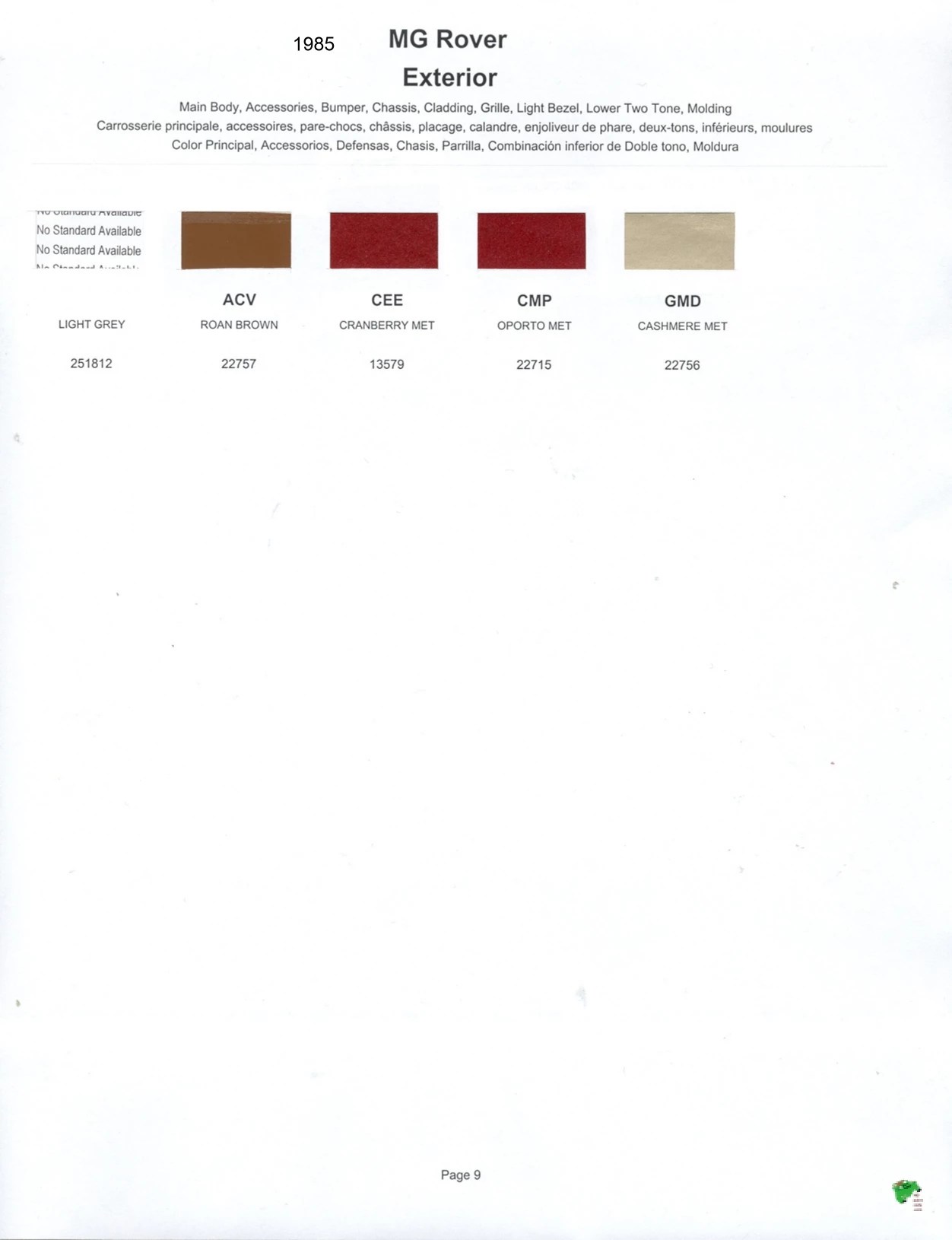 MG Rover Paint Codes & Color Charts