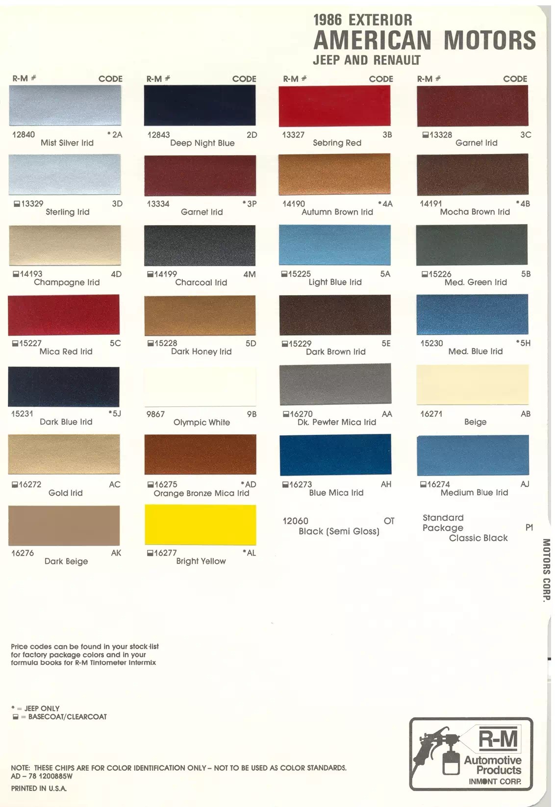 1986 Automotive Paint Code Color Book