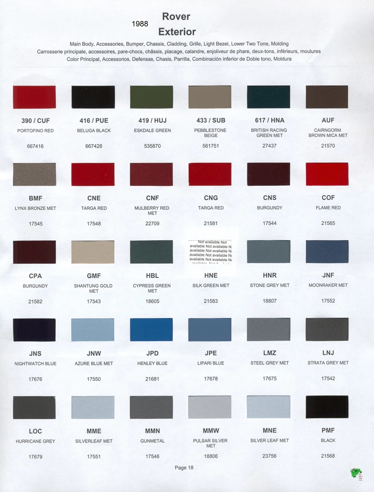 MG Rover Paint Codes & Color Charts