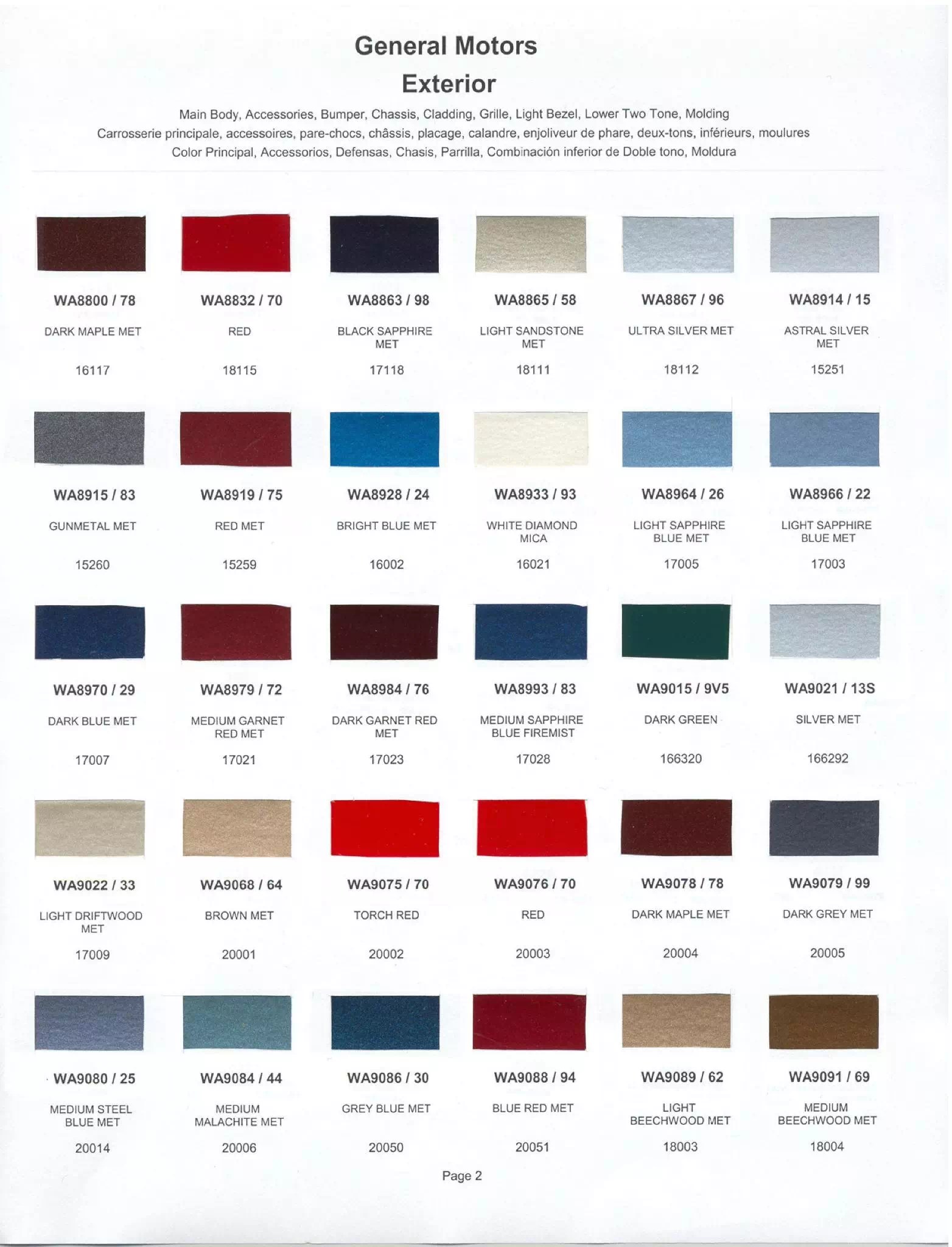 1990 to 1996 GM Paint Codes and Paint Charts