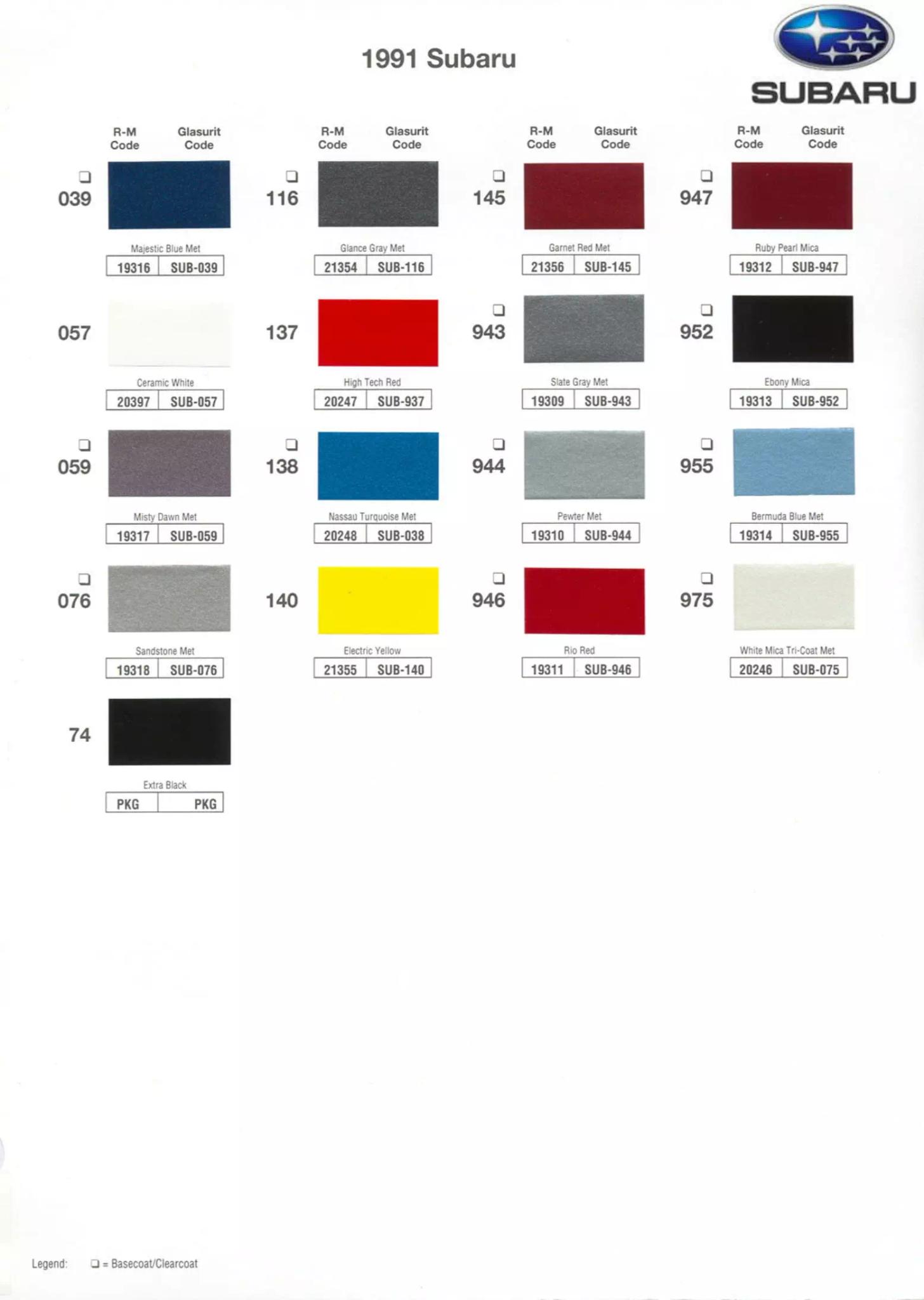 Subaru Paint Codes and Color Charts