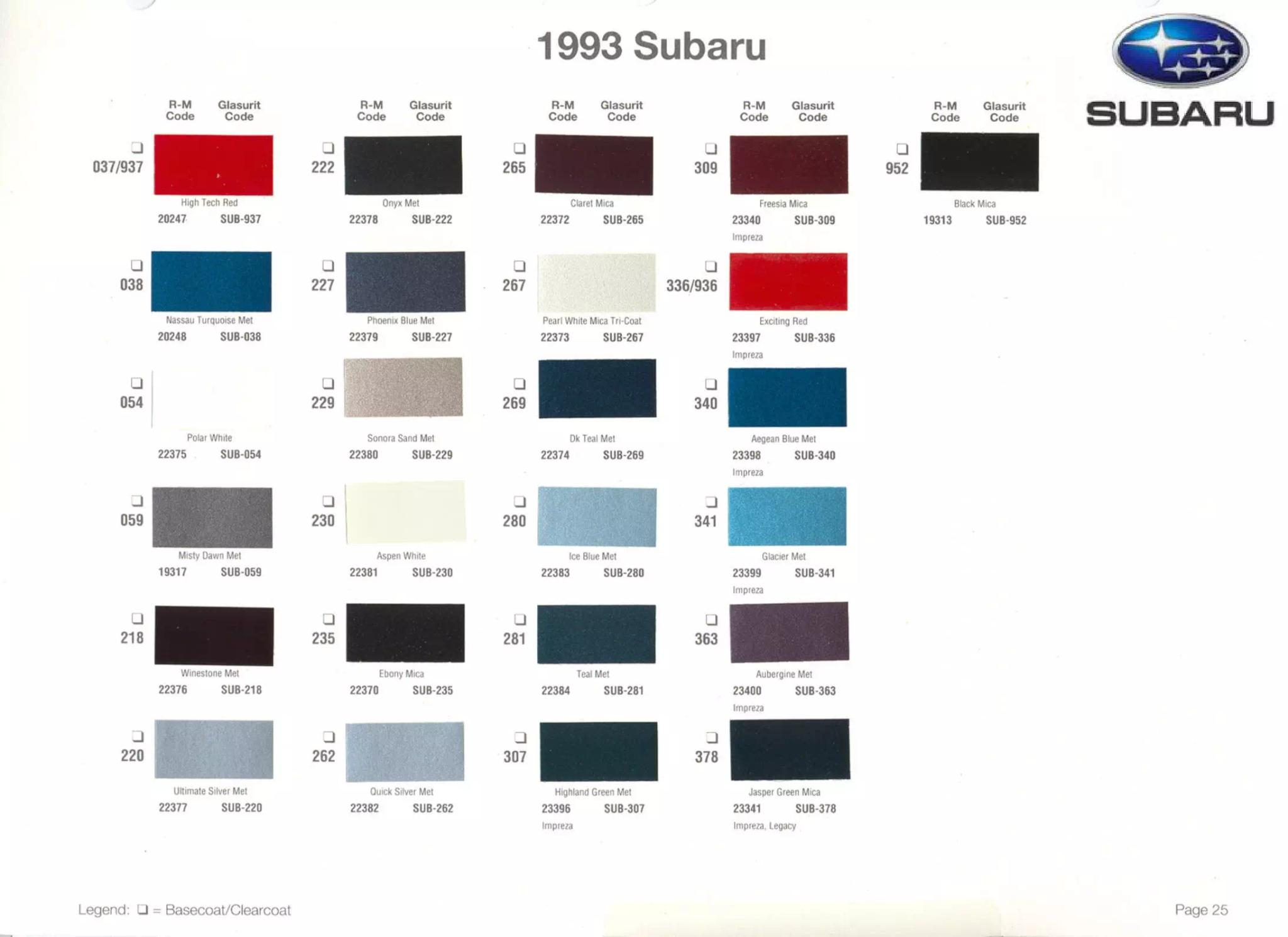 Subaru Paint Codes and Color Charts
