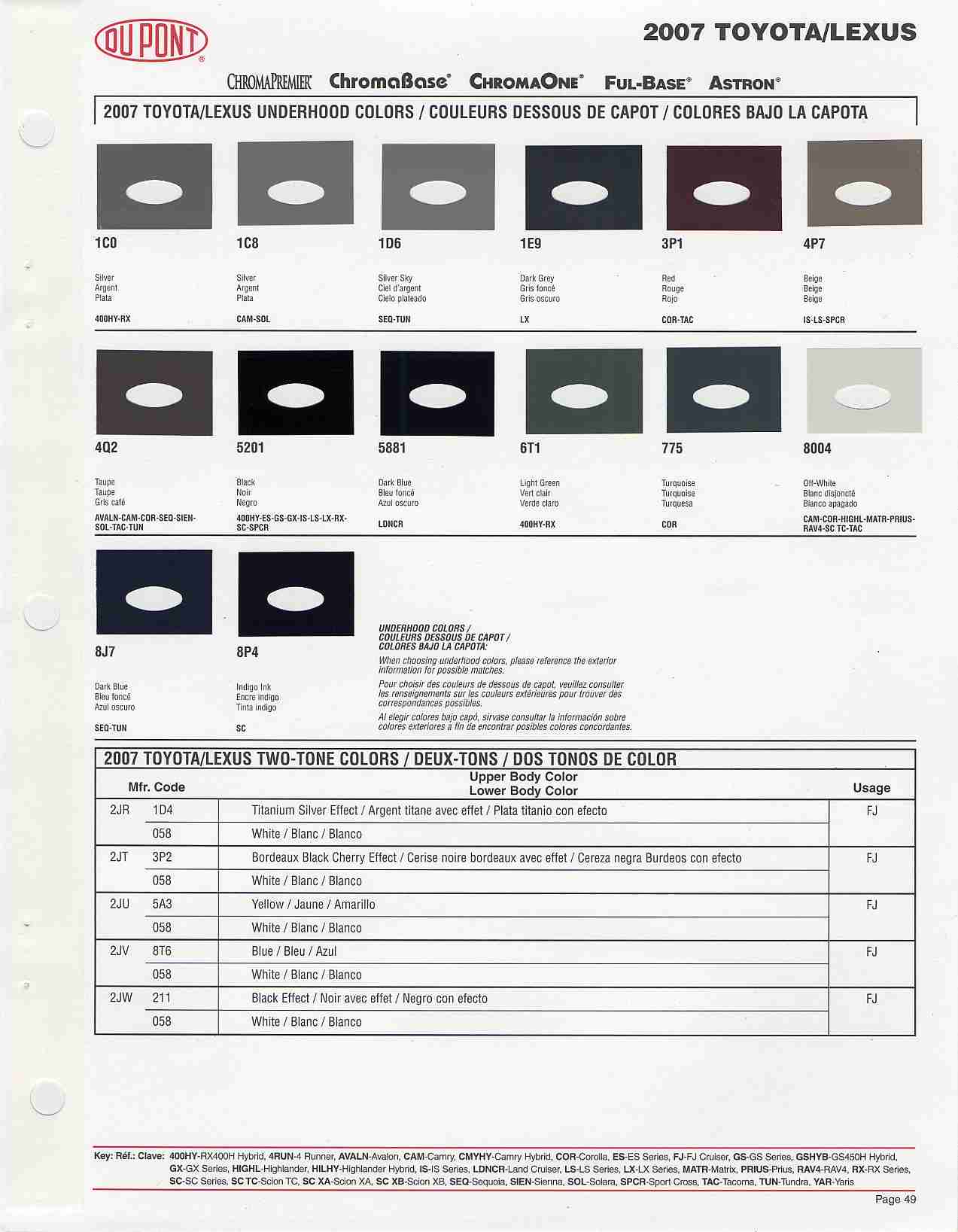 Toyota / Lexus Paint Codes & Color Charts