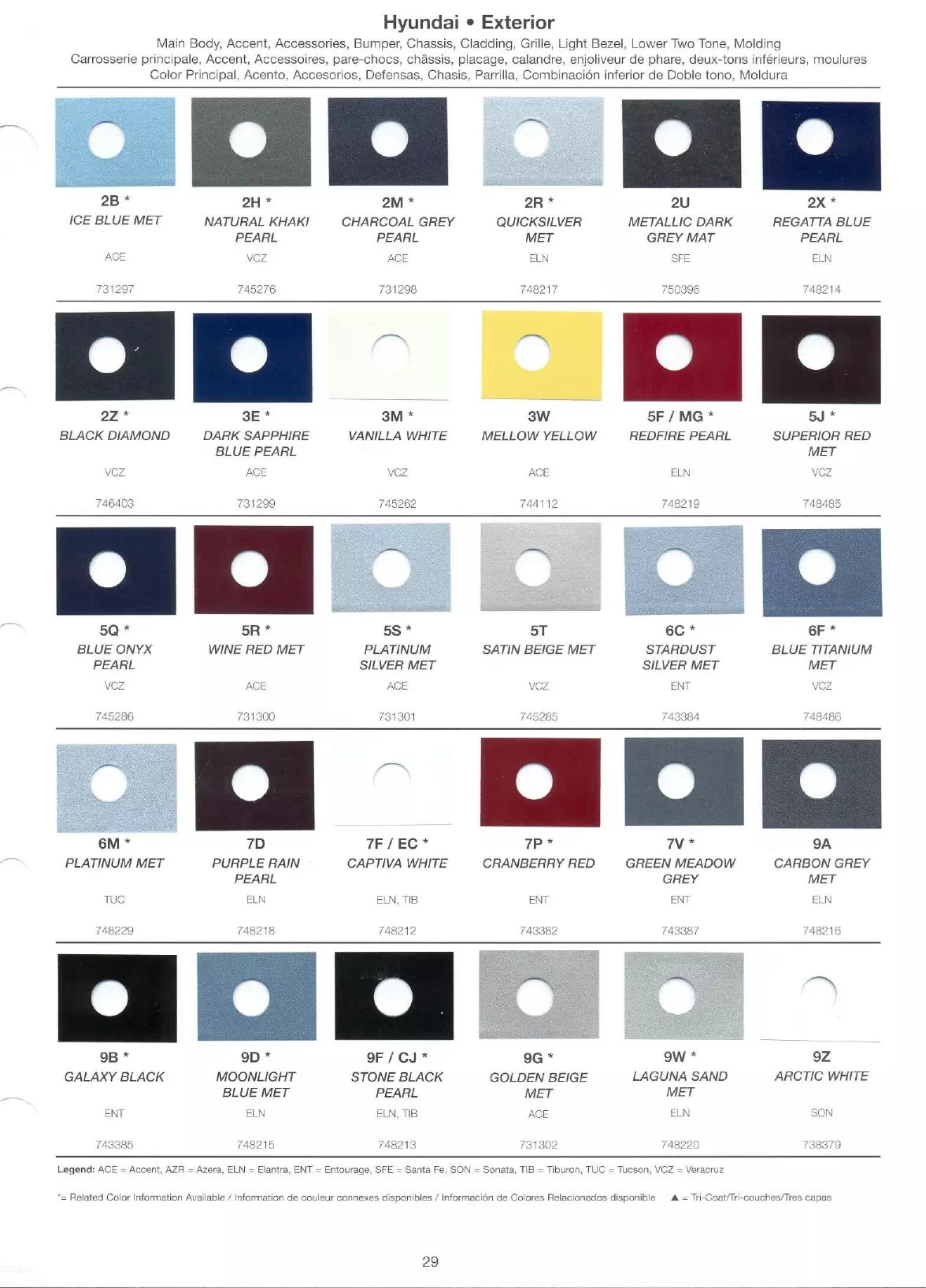 2008 Hyundai Paint Codes & Color Charts