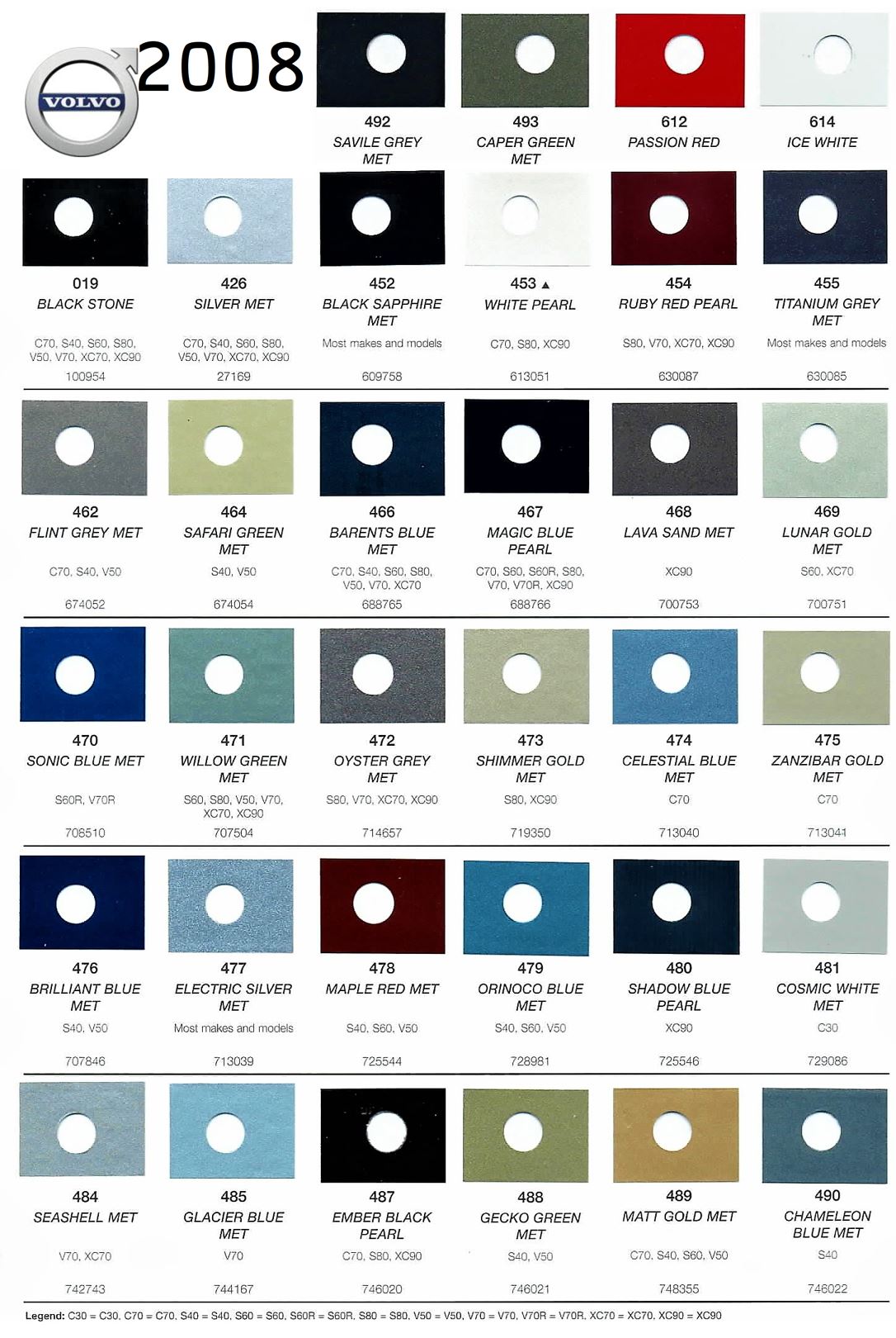 Volvo Paint Color Chart
