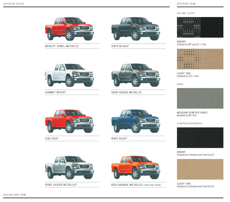 GMC Canyon Paint Codes and Color Charts