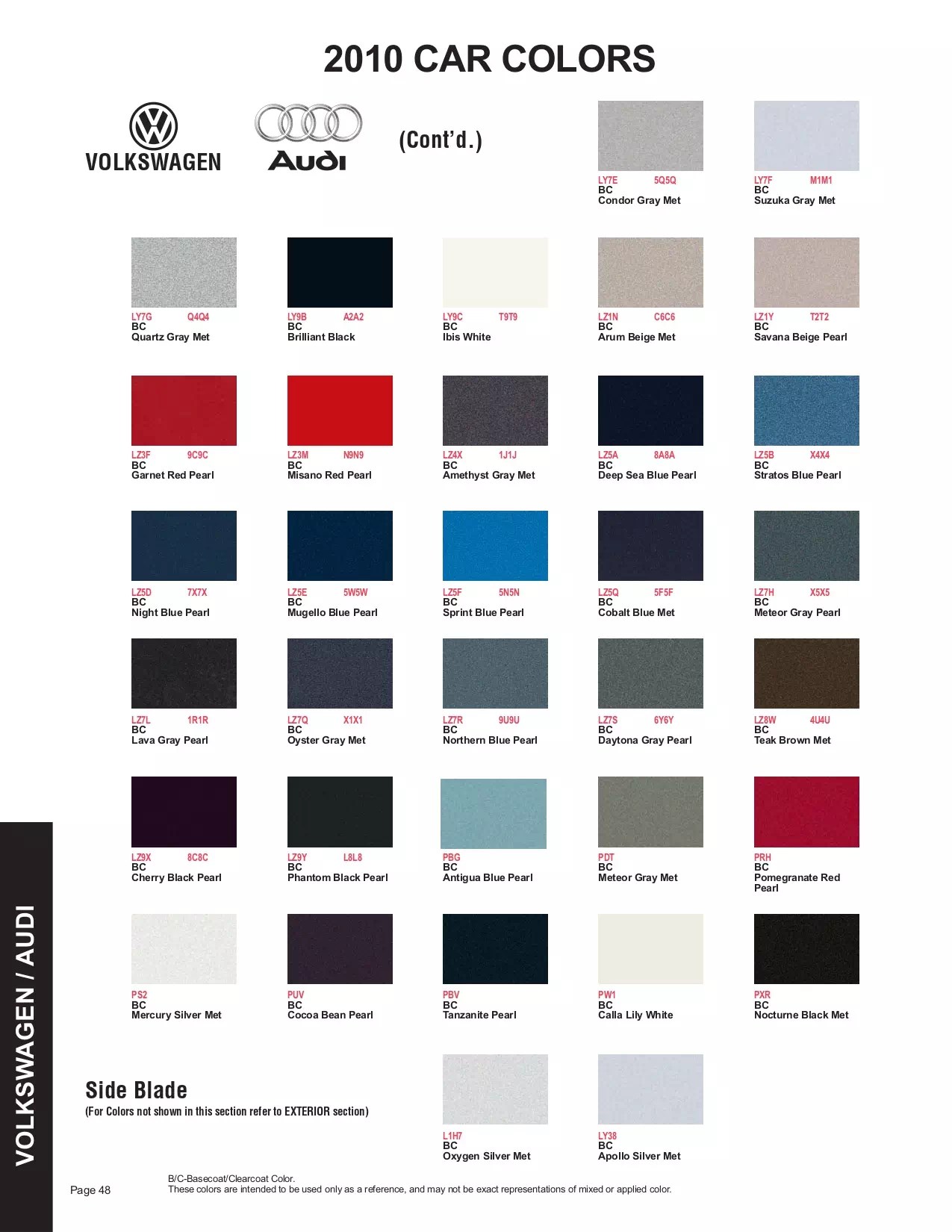 2010 Volkswagen Group Paint Codes & Color Charts