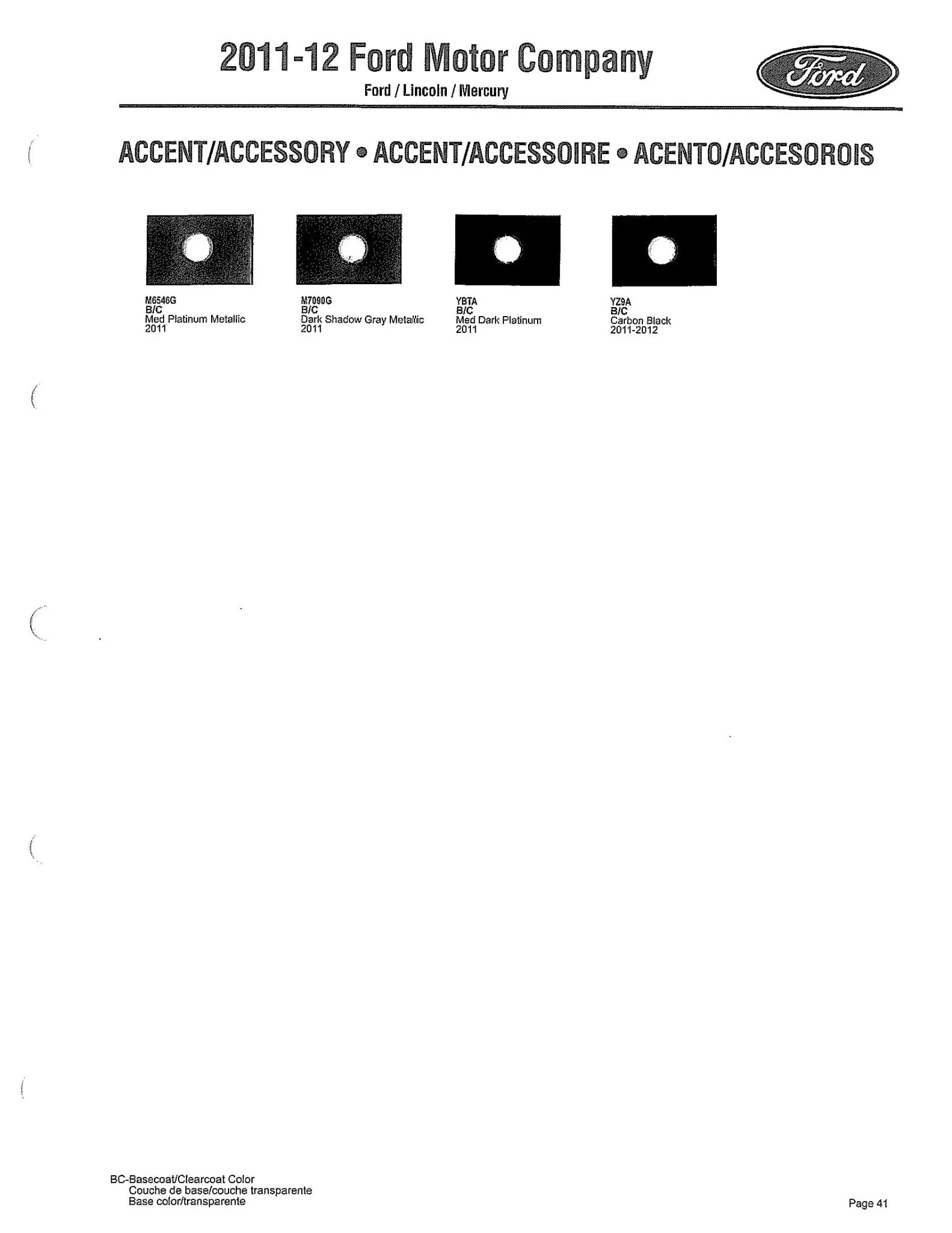 2010 to 2014 Ford Paint Charts