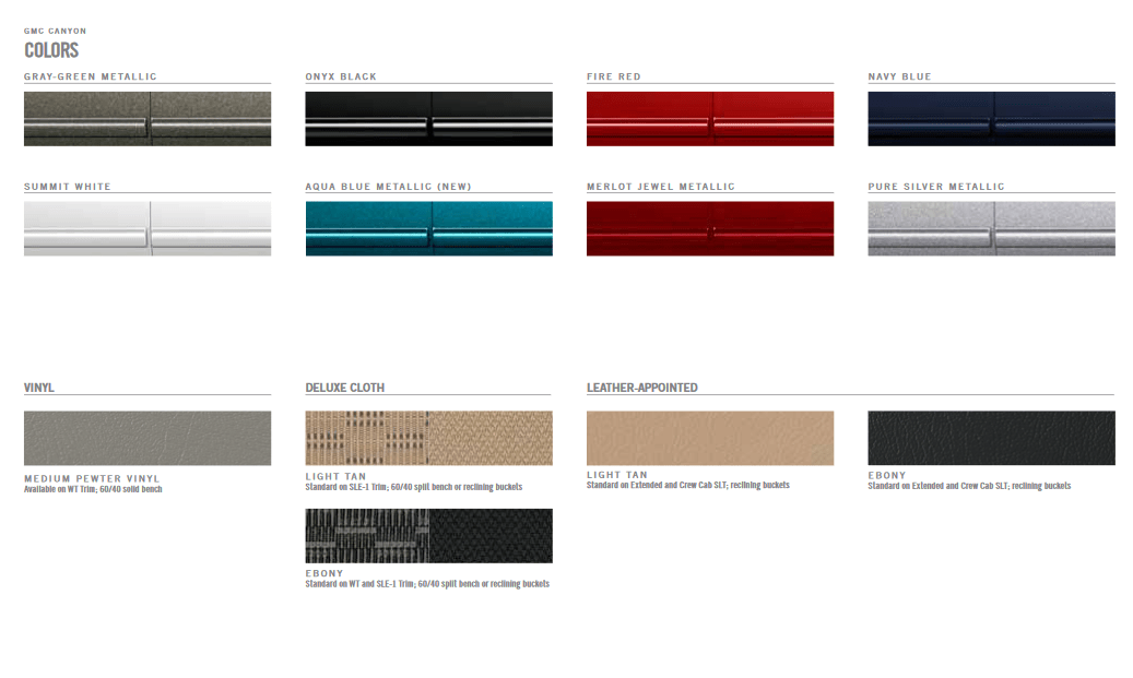 GMC Canyon Paint Codes and Color Charts