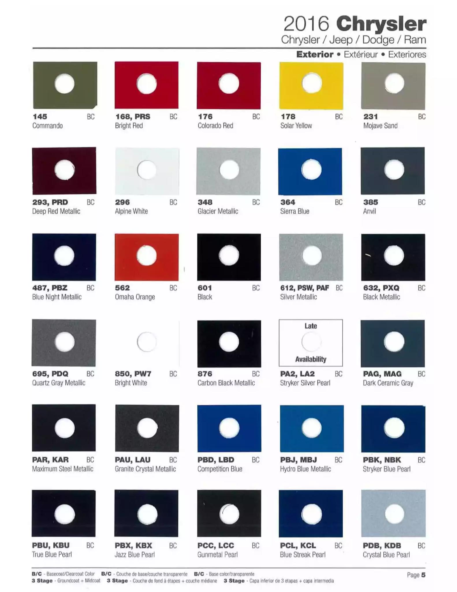 2016 Stellantis Paint Codes & Color Charts
