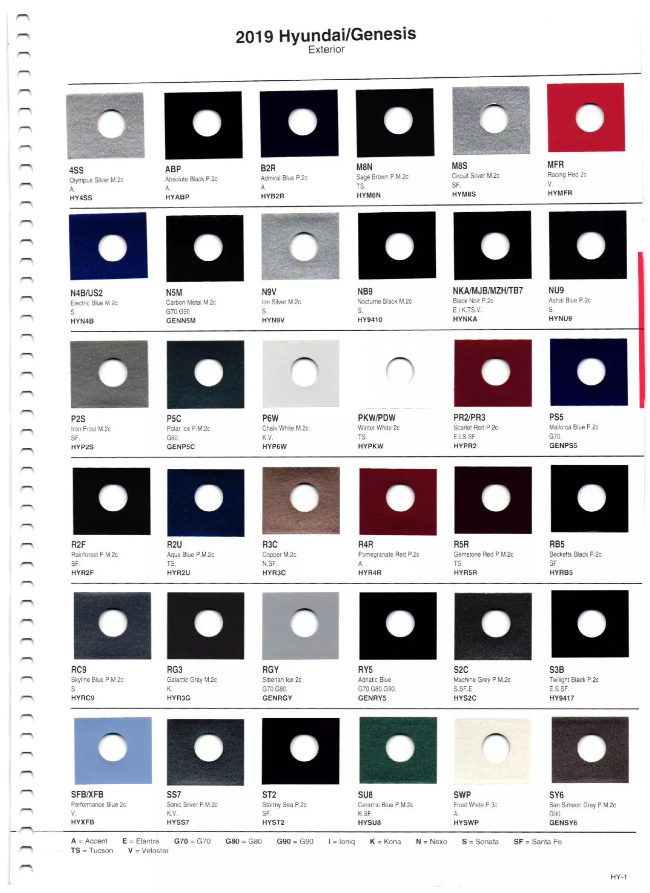 2019 Hyundai Paint Codes & Color Charts