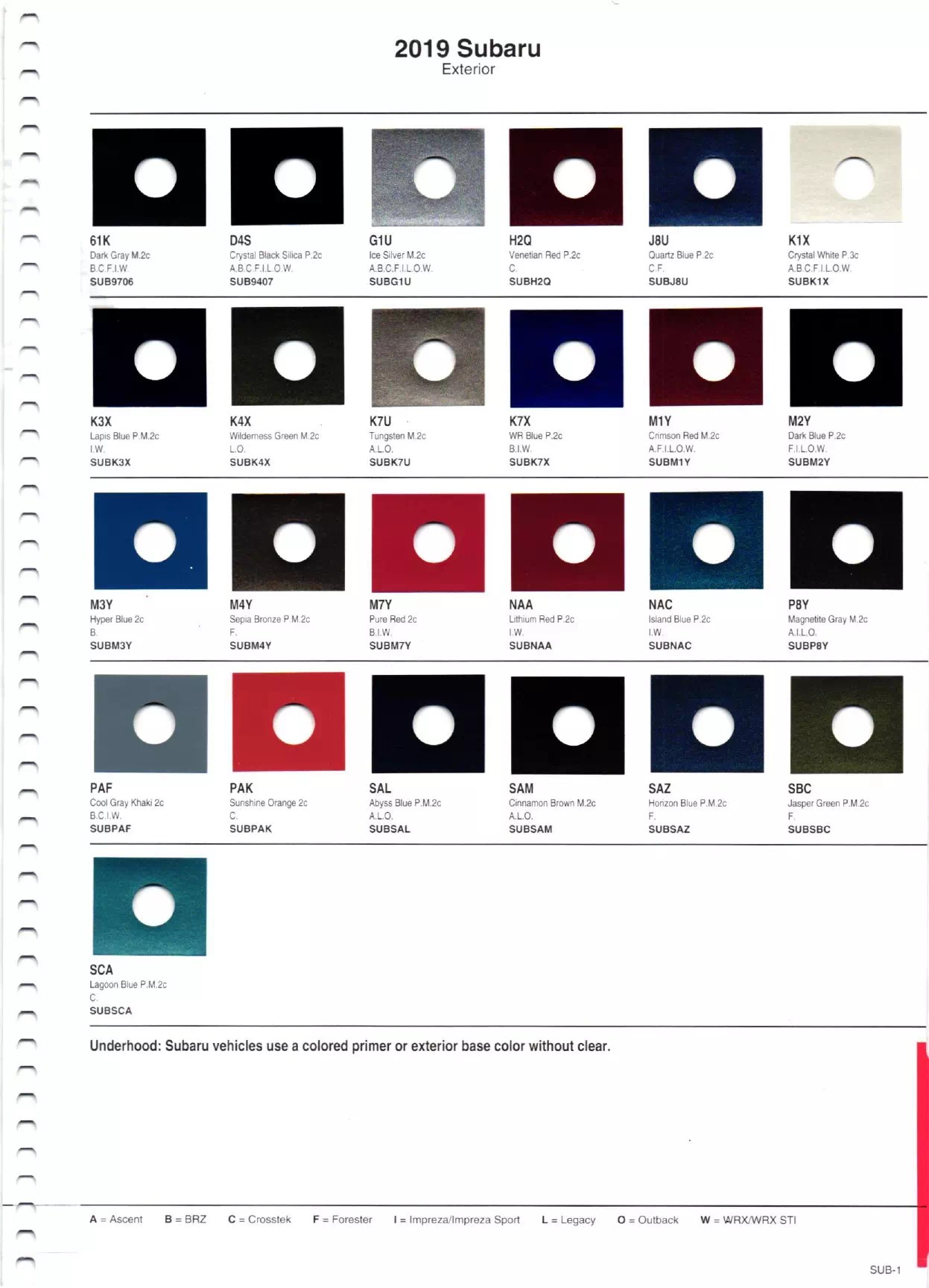 2019 Subaru Paint Codes & Color Charts