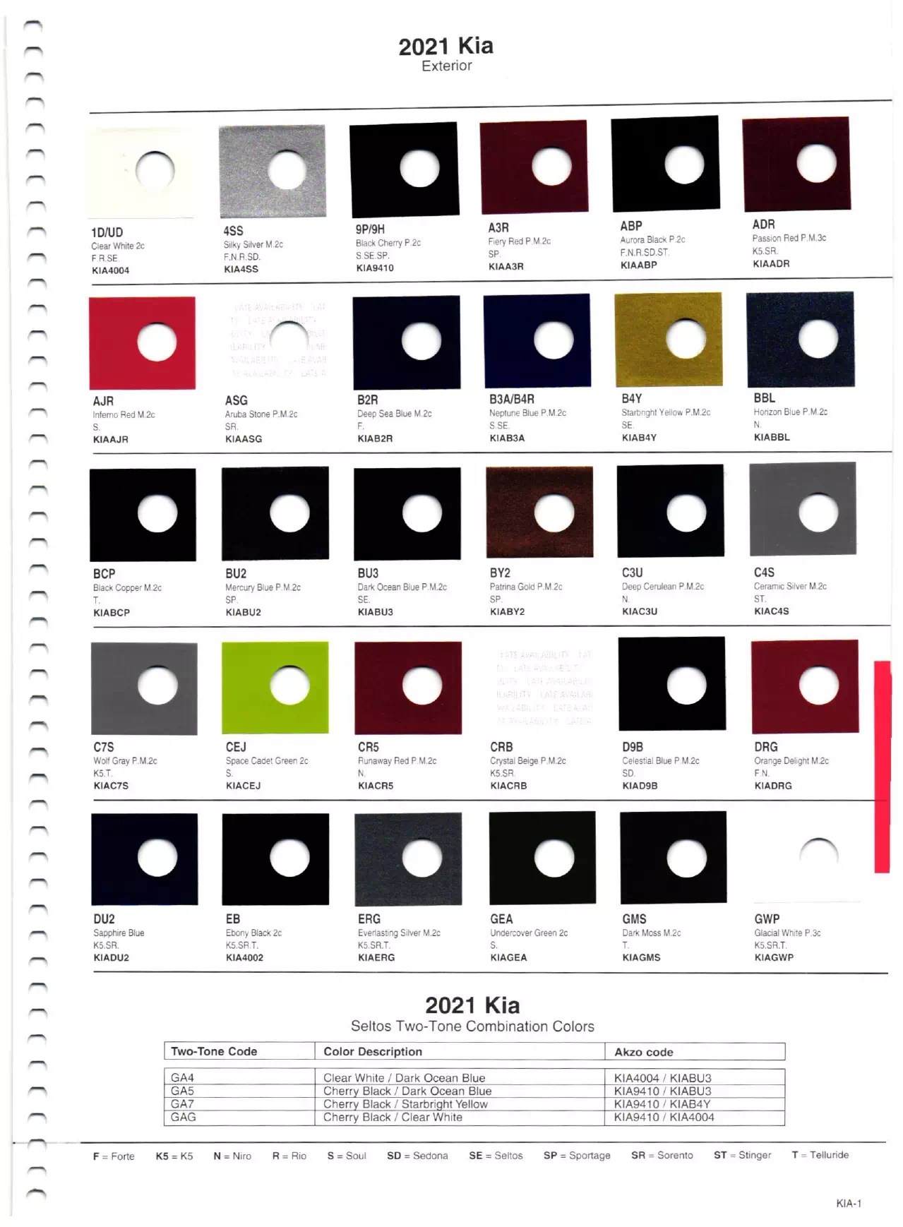2021 Kia Paint Codes & Color Charts