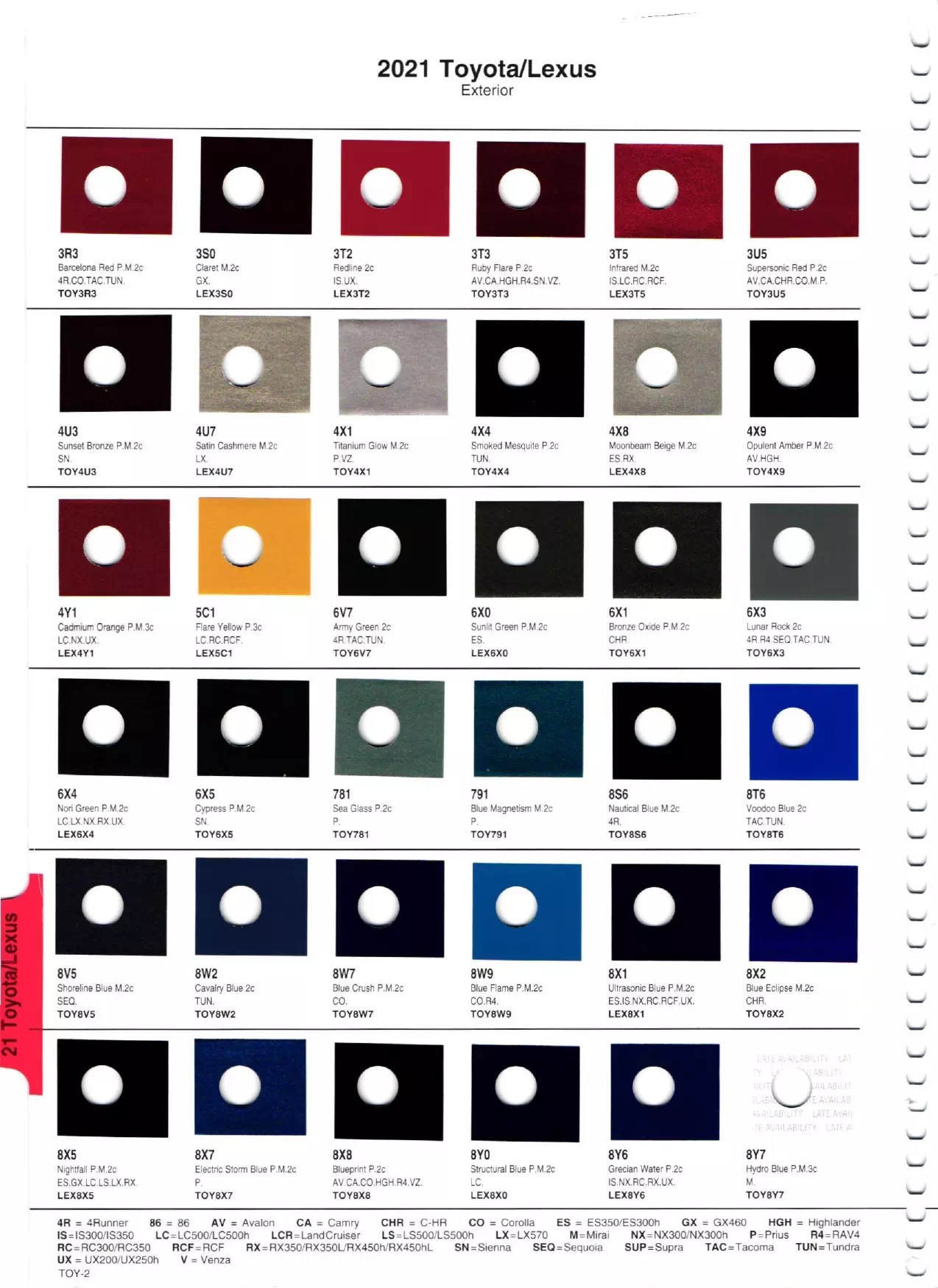 Toyota / Lexus Paint Codes & Color Charts