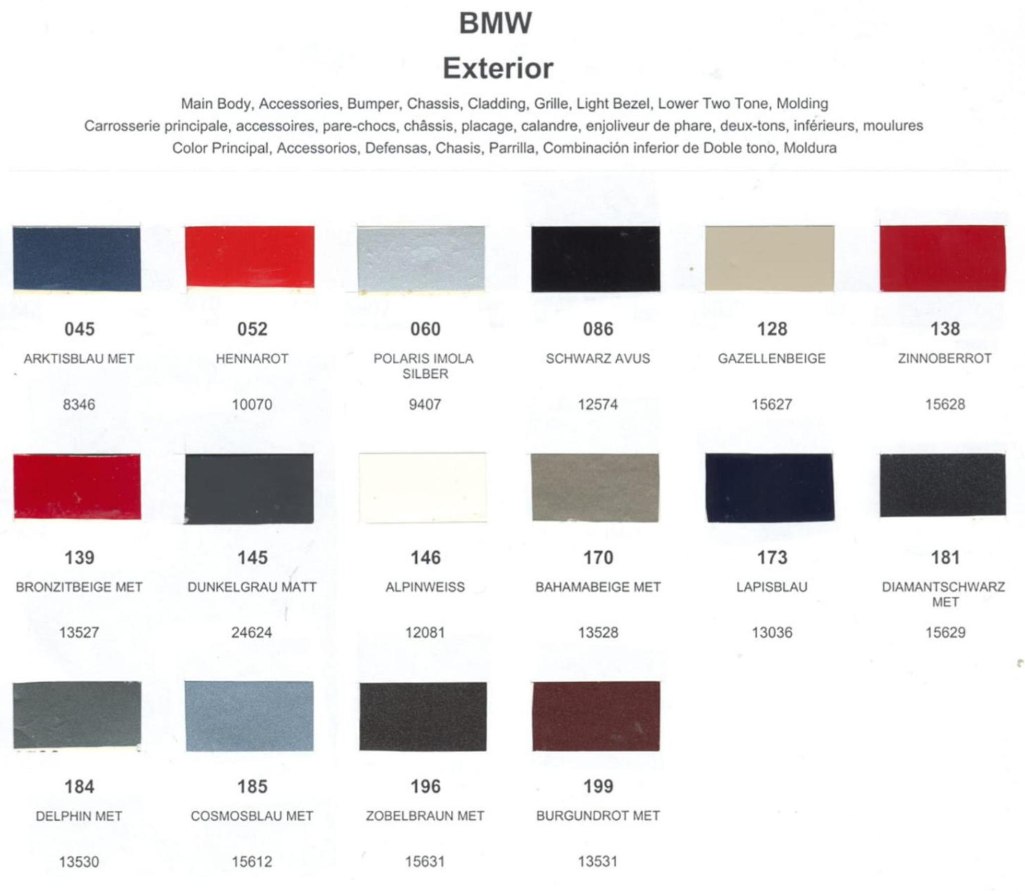 Bmw Cars Paint Codes & Color Charts